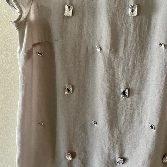 H&M Gray Jewel Cap Short Sleeve Boxy Blouse Top Diamond Crystal Silver Dressy 4 - Picture 2 of 10